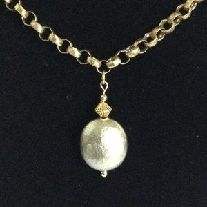 Vintage Oval Silver Pendant on Gold Chain